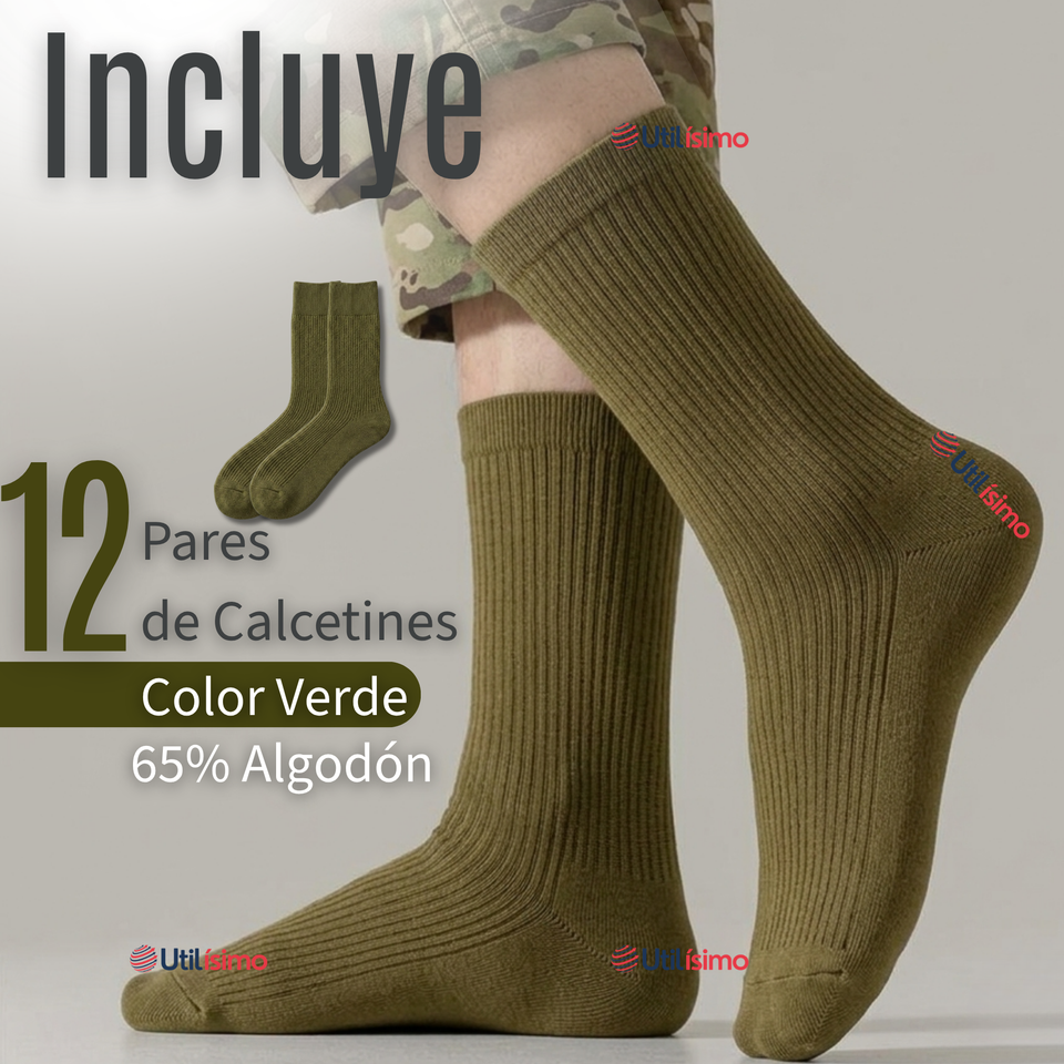 Pack 12 Pares Calcetines Carabineros Verde 65% Algodón Uniformado Transpirables