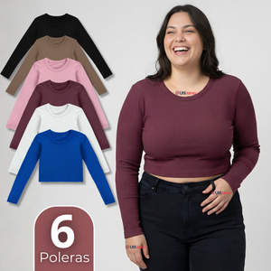 Pack 6 Camiseta Polar Manga Larga Polera Tela Acanalada Colores Surtidos