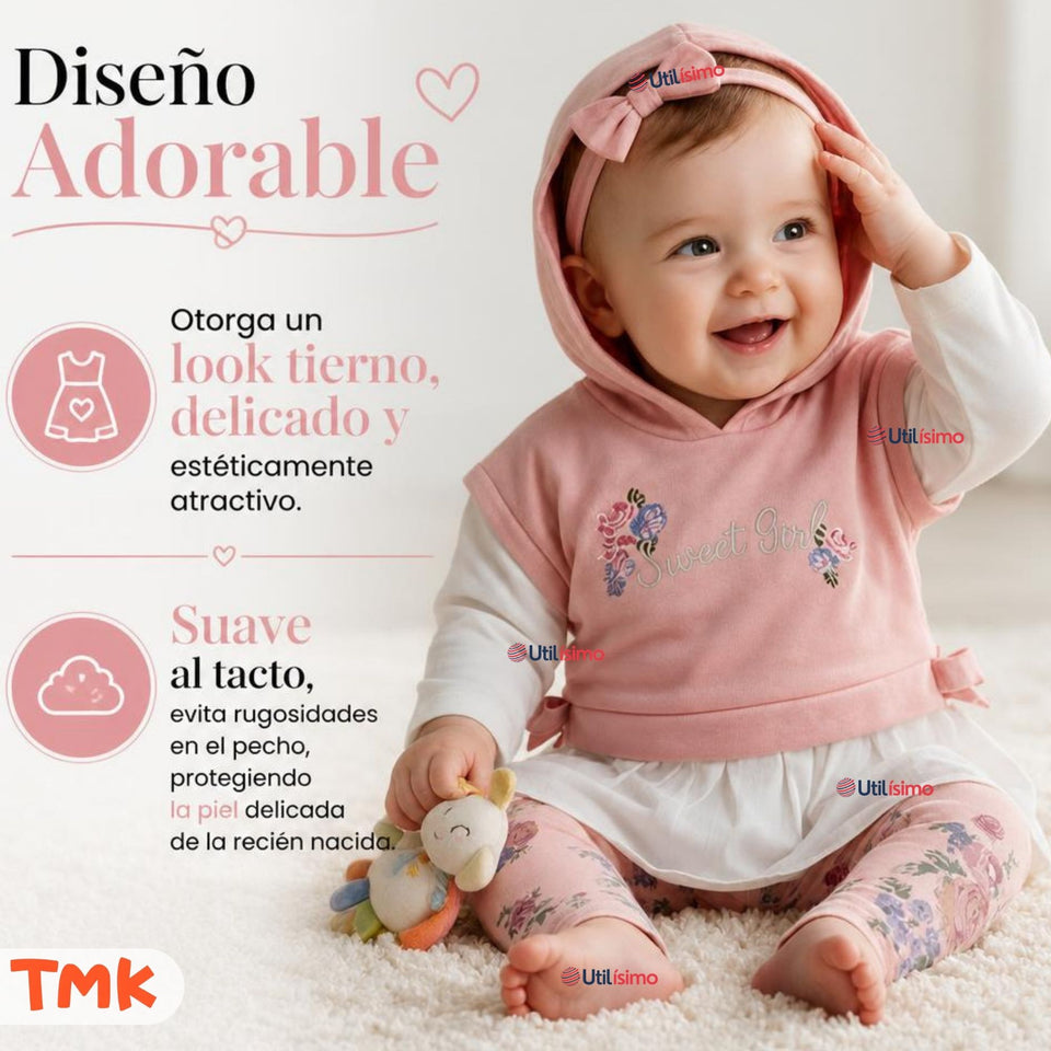 Conjunto 2 Piezas Polerón con Capucha y Pantalón 100% Algodón Bebé Niña Tedmimak Sweet flowers