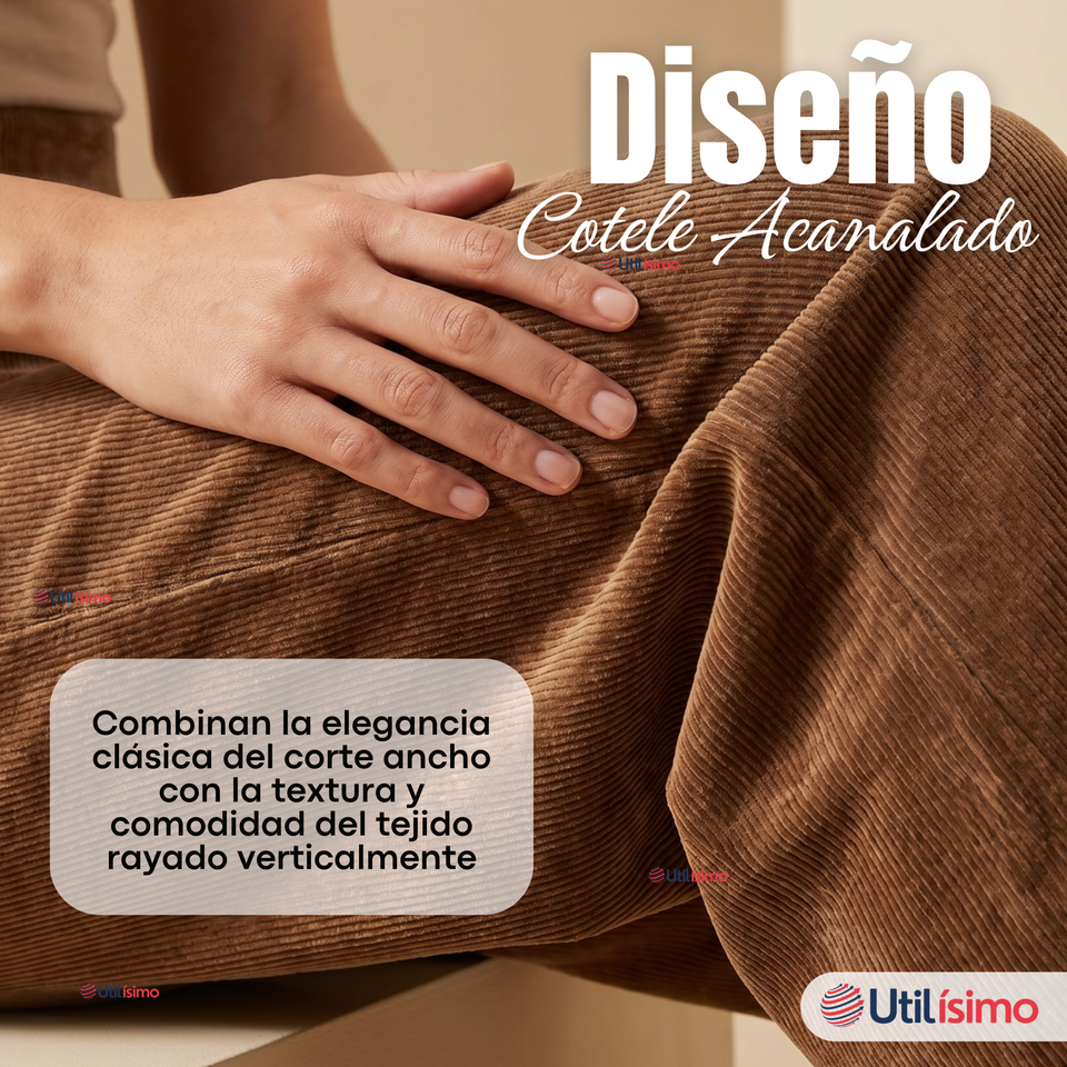 Pantalón Cotelé Palazzo Polar Con Chiporro Elasticado Térmico Café