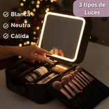 Estuche Maquillaje 2 en 1 Bolso Cosmetiquero Espejo Con Luz Led Organizador