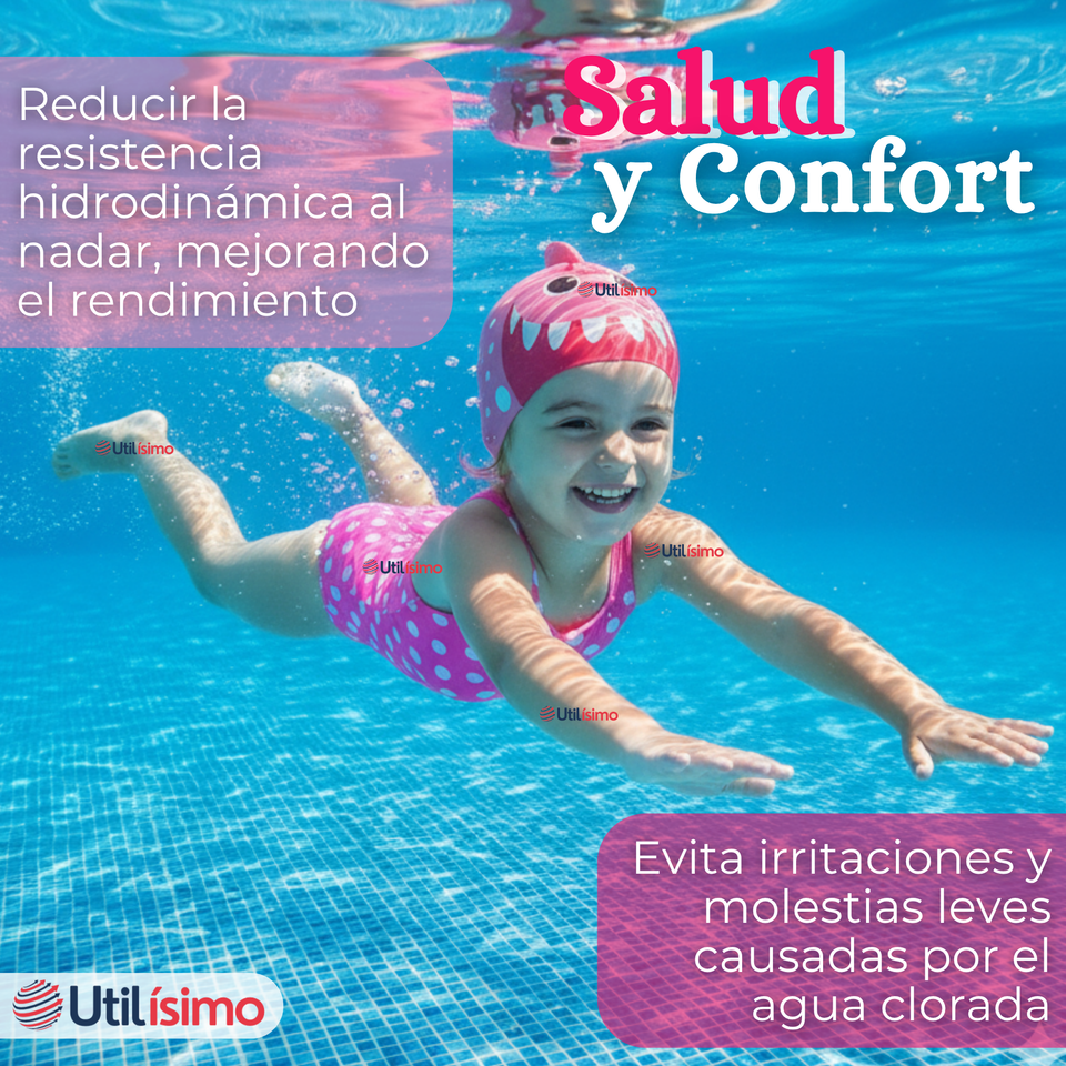 Gorro Gorra Natación Baño Diseño Tiburón Silicona Colores Surtidos 3 Años En Adelante Niña