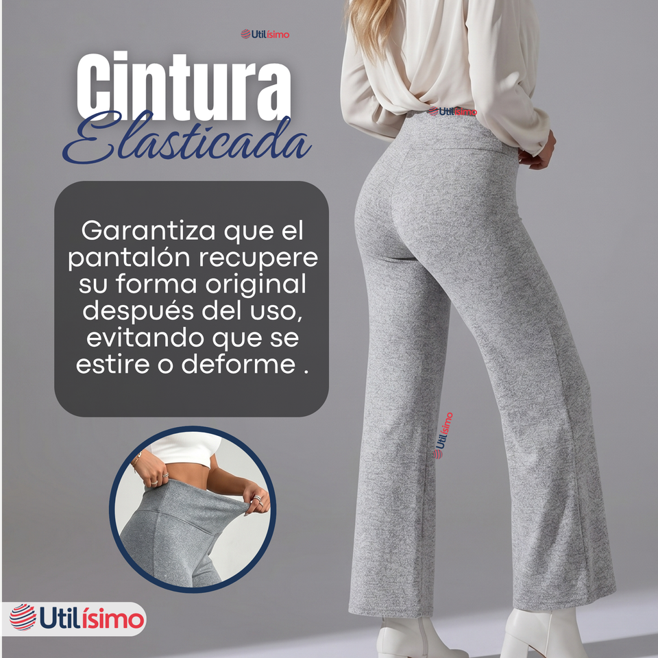 Calza Polar Con Chiporro Palazzo Mujer Elasticada Térmica Gris Melange