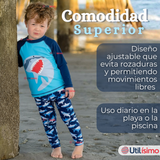 Traje de Baño Manga Larga Pantalón Largo 2 Piezas Corte Split Niño 3 a 11 años Blue Shark