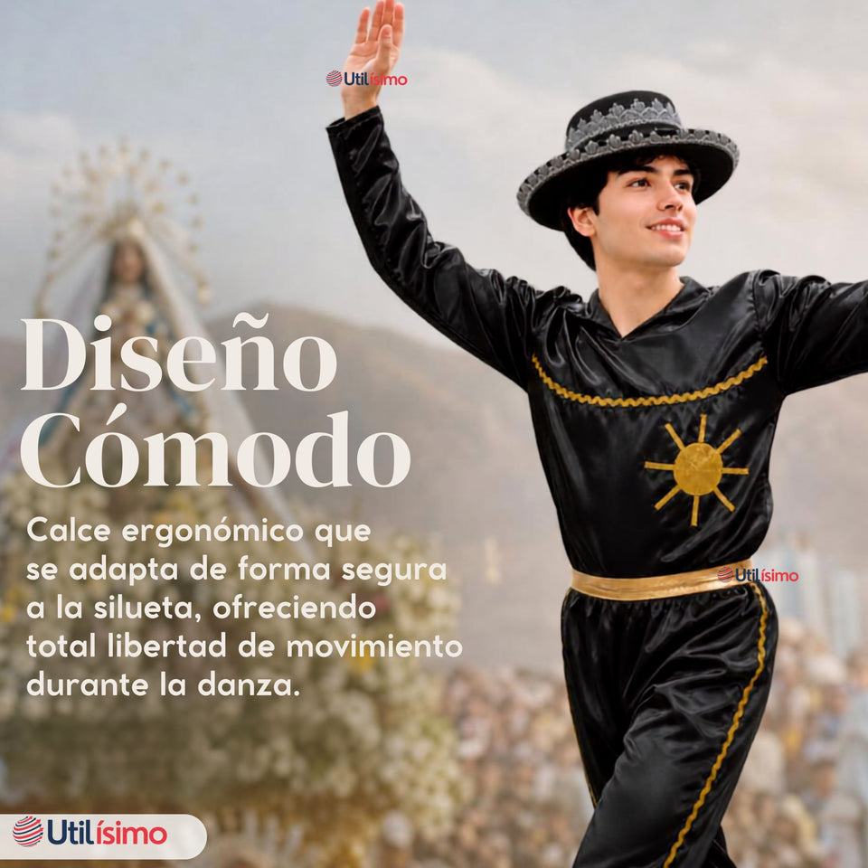 Traje Típico Caporal Negro Con Sombrero Danza Tradicional Fiestas Patrias