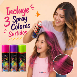 Pack 3 Spray Pintura Para El Cabello Temporal 185ml Colores Surtidos