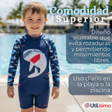 Traje de Baño Enterito Con Cremallera Manga Larga Niño 2 a 6 años Blue Shark