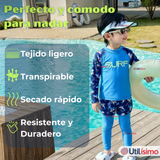 Traje De Baño Manga Larga Con Pantalón Largo y Pantalón Corto Niño de 3 a 11 Años Blue Surf