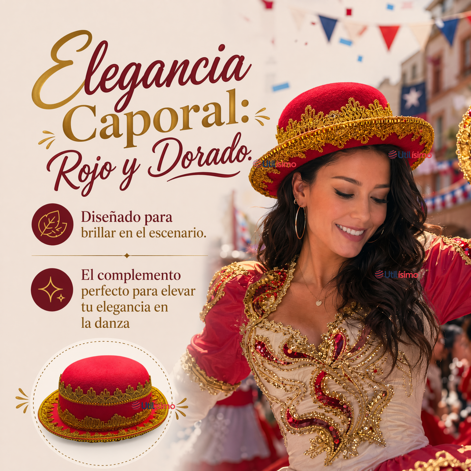 Sombrero Gorro Caporal Mujer Fiestas Patrias Rojo Baile Típico