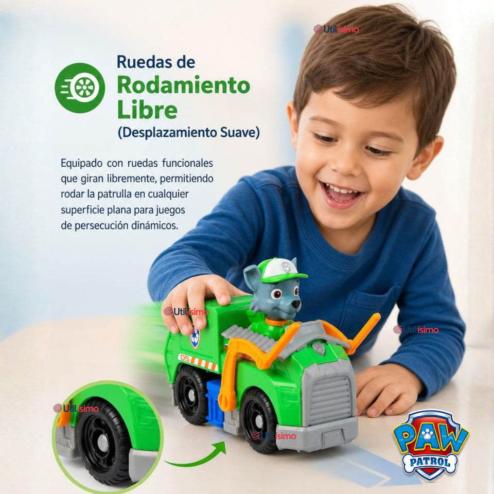 Paw Patrol Camión de reciclaje Rocky con Figura Juguete Niño