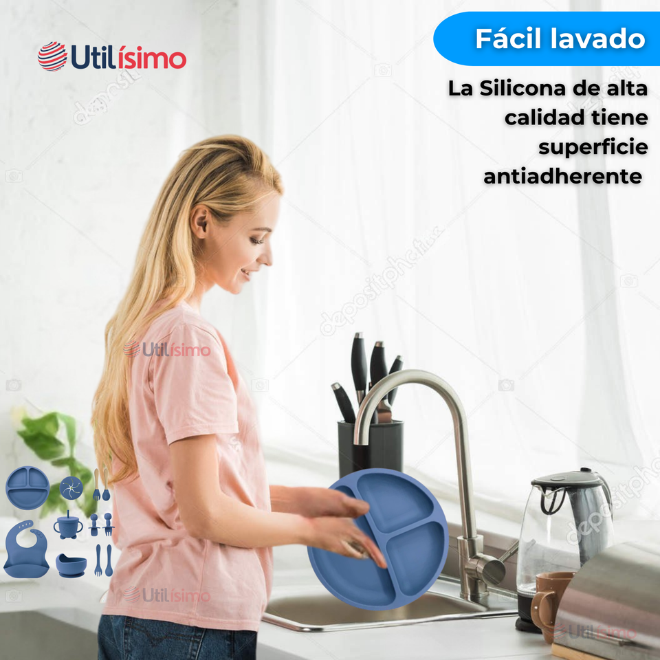Set De Alimentación Bebé Silicona Con Vaso 11 Piezas Libre BPA