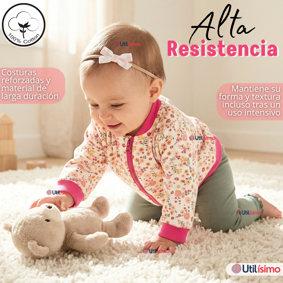 Conjunto 2 Piezas Buzo Pantalón Y Polerón De Algodón Rosado Flores Bebé Niña