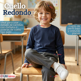 Polera Camiseta Polar Azul Primera Capa Escolar Cuello Redondo Manga Larga Niño