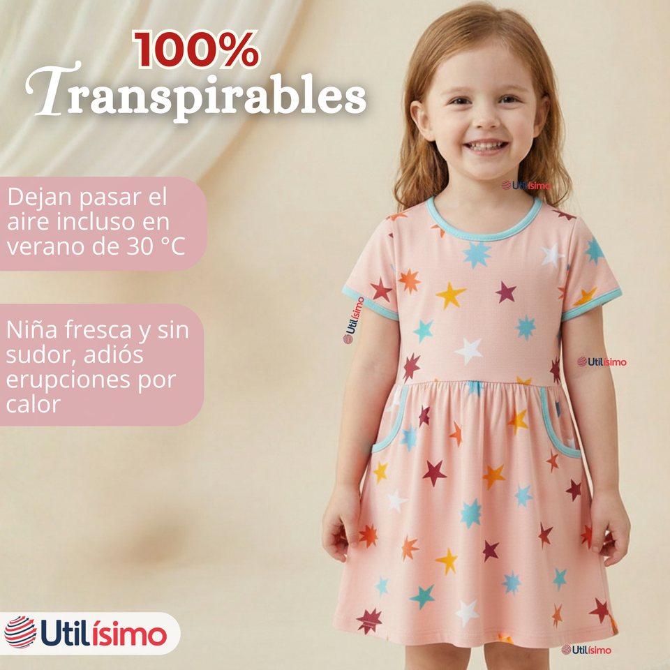 Vestido Manga Corta Estrellas Algodón Niña