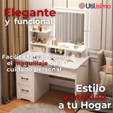 Tocador De Lujo Espejo Con Luz Integrada 4 Cajones MDF Blanco 137x80x48cm