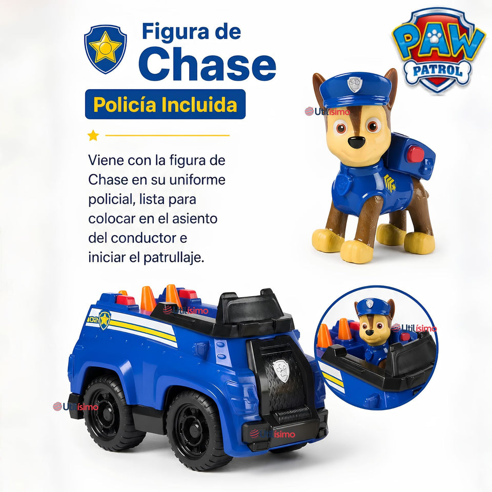 Vehículo Patrulla de Chase Paw Patrol con Figura Coche de Policía para Niños