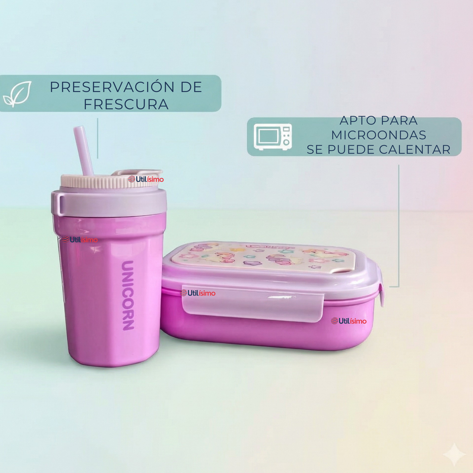 Set Fiambrera Tupper + Vaso Para Niños y Niñas Colores Varios Infantiles