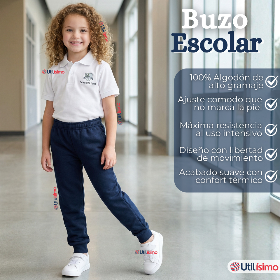 Pack 3 Buzos Pantalones Escolares Niños Unisex 100% Algodón Azul Bota Acanalada 3 a 16 años