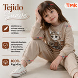 Conjunto 2 Piezas Polerón y Buzo 100% Algodón Tedmimak Niña Cat animal Print