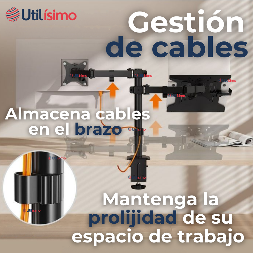 Soporte Brazo Doble Articulado Para Monitor Y Notebook Escritorio 15 a 33 Pulgadas 15 17 19 22 24 27 28 29 30 32