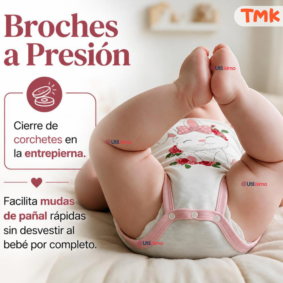 Pack 5 Bodys Manga Corta %100 Algodón Tedmimak Niña Pink Bunny