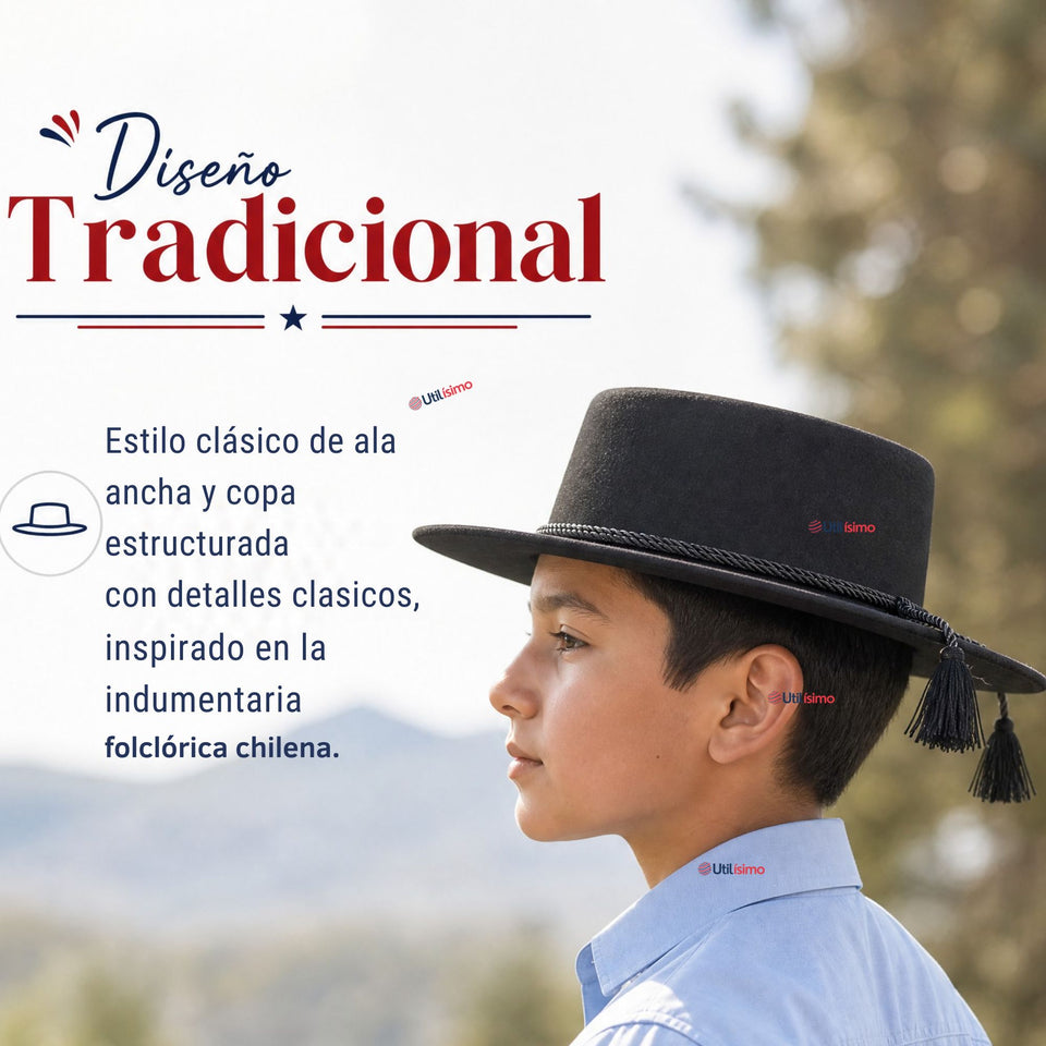 Sombrero Huaso Negro Tradicional Para Fiestas Patrias
