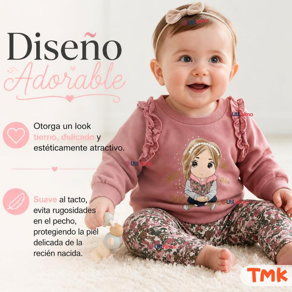 Conjunto 2 Piezas Polerón y Pantalón Buzo 100% Algodón Bebé Niña Tedmimak sweet girl