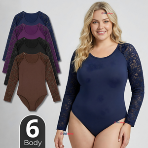 Pack 6 Bodys Cuello Redondo Manga Larga Con Encaje Bambú Mujer Colores Surtidos