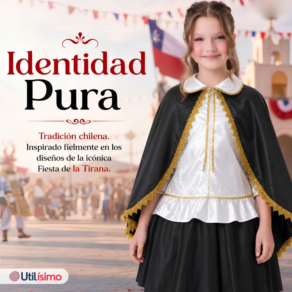 Traje Tirana Diablada Negro 3 Piezas Niña Baile Típico Fiestas Patrias