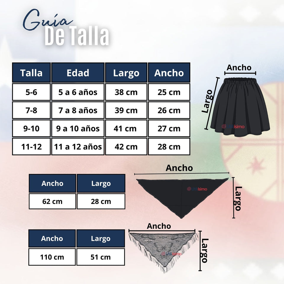 Traje Chilote Niña Negro Fiestas Patrias Con Camisa 4 Piezas Tradicional Chilota