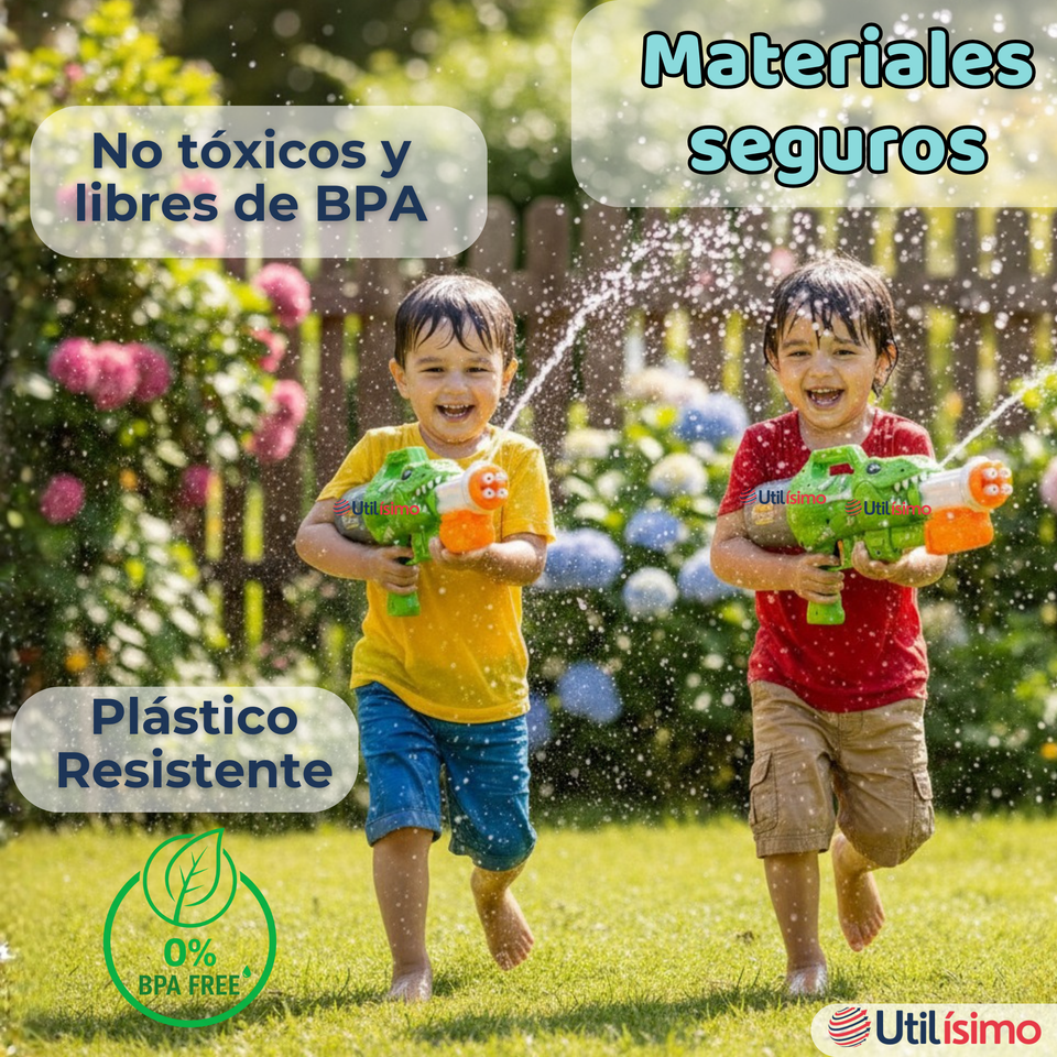Pack 2 Pistolas Lanza Agua Dinosaurio Color Verde Juguete 40cm Niño