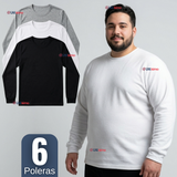 Pack 6 Camisetas Poleras Algodón Primera Capa Manga Larga Hombre Cuello Redondo