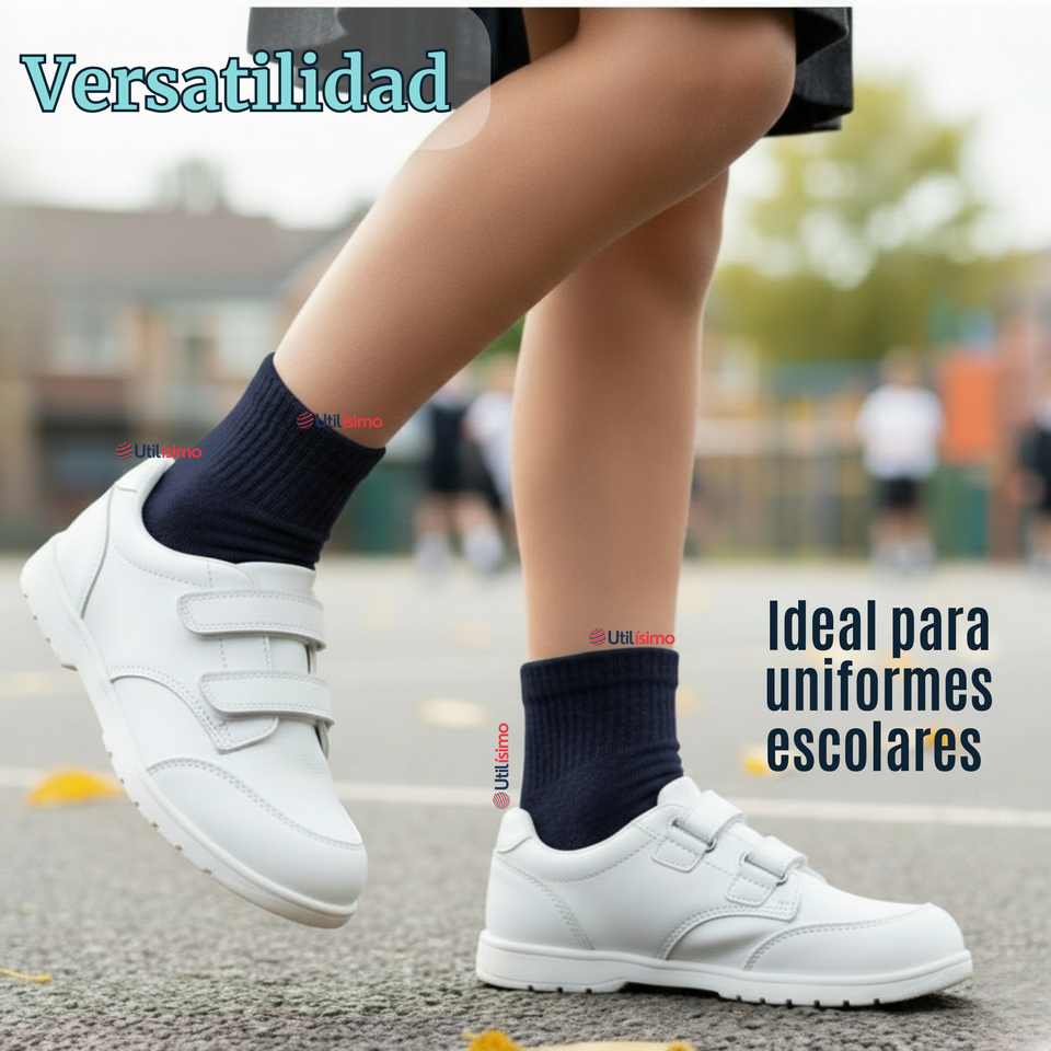 Pack 6 Pares Calcetines Tobilleras Cortos Algodón Color Azul Niña y Niño