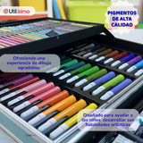 Set 145 Piezas Arte Infantil Dibujo Maletín Metálico Completo Incluye Lápices Marcadores Pinturas Pasteles Y Accesorios