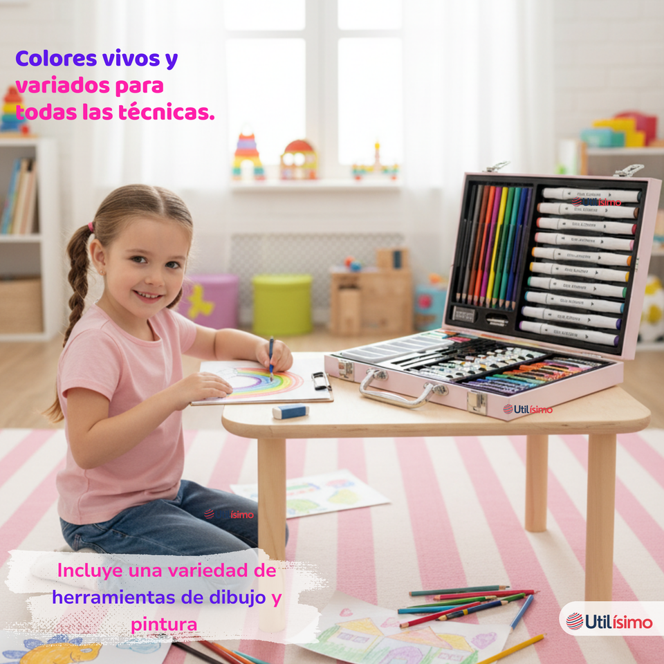 Maletín Set De Arte 53 Piezas Estuche Para Dibujar Y Pintar Niña Pony Rosa