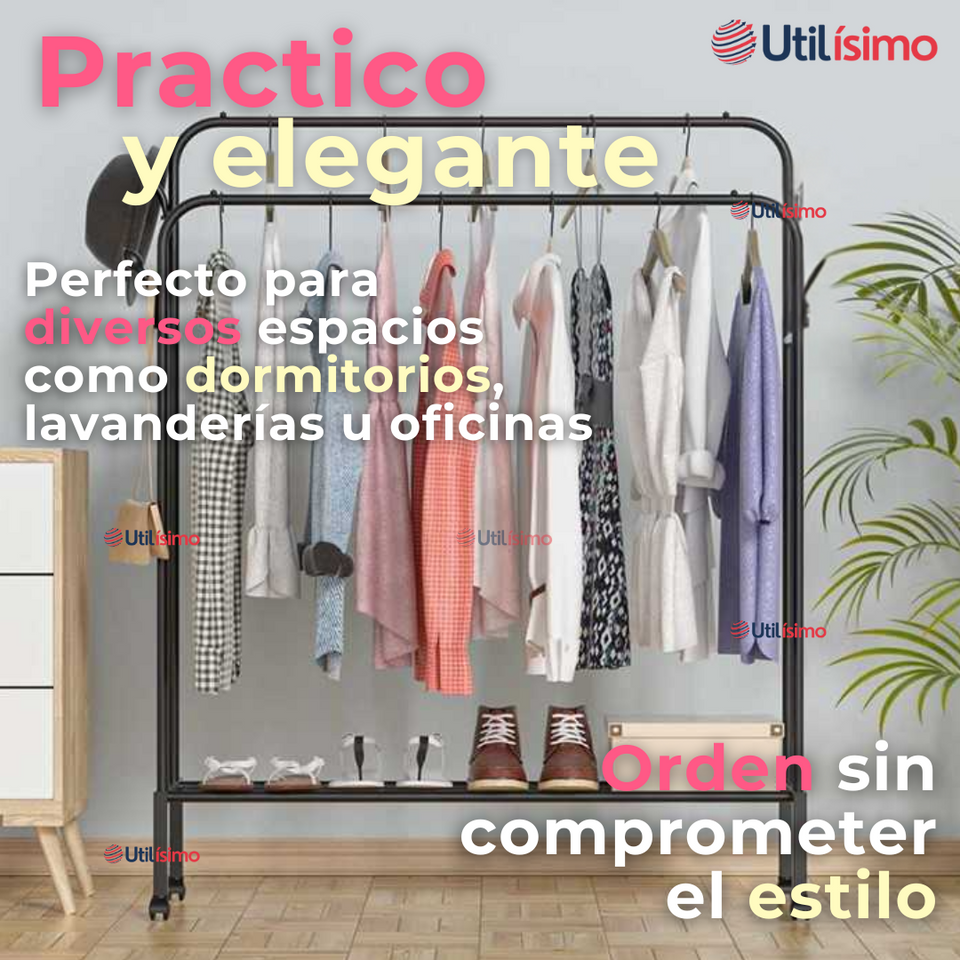 Perchero Organizador Colgante de Ropa Doble Barra Tendedero Acero