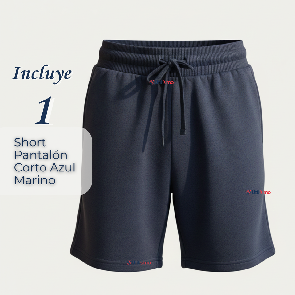 Short Pantalon Corto Juvenil Algodón Deportivo Escolar Azul Marino