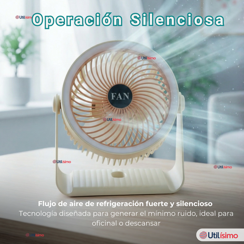 Mini Ventilador De Mesa Beige Silencioso Portátil Recargable USB