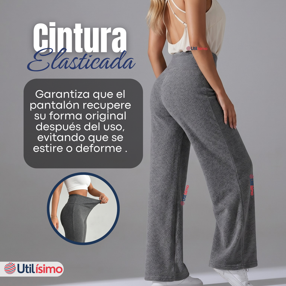 Calza Polar Con Chiporro Palazzo Mujer Elasticada Térmica Gris Oscuro