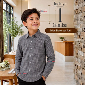 Camisa Cuadrille Niño Azul Clásica Regular Fit Manga Larga