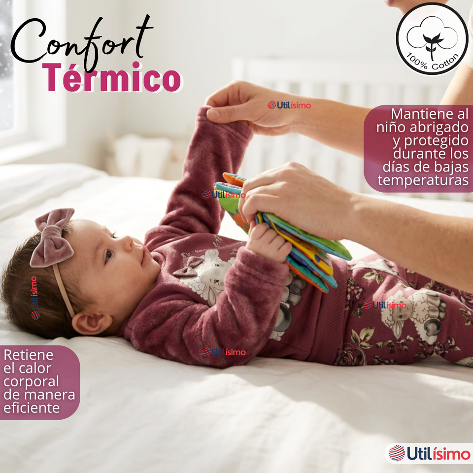Conjunto 2 Piezas Buzo Pantalón Y Polerón Con Capucha De Algodón Morado Bebé Niña