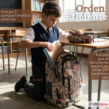 Mochila Escolar + Estuche + Lonchera 49cm Tela Oxford Cafe Claro Niño