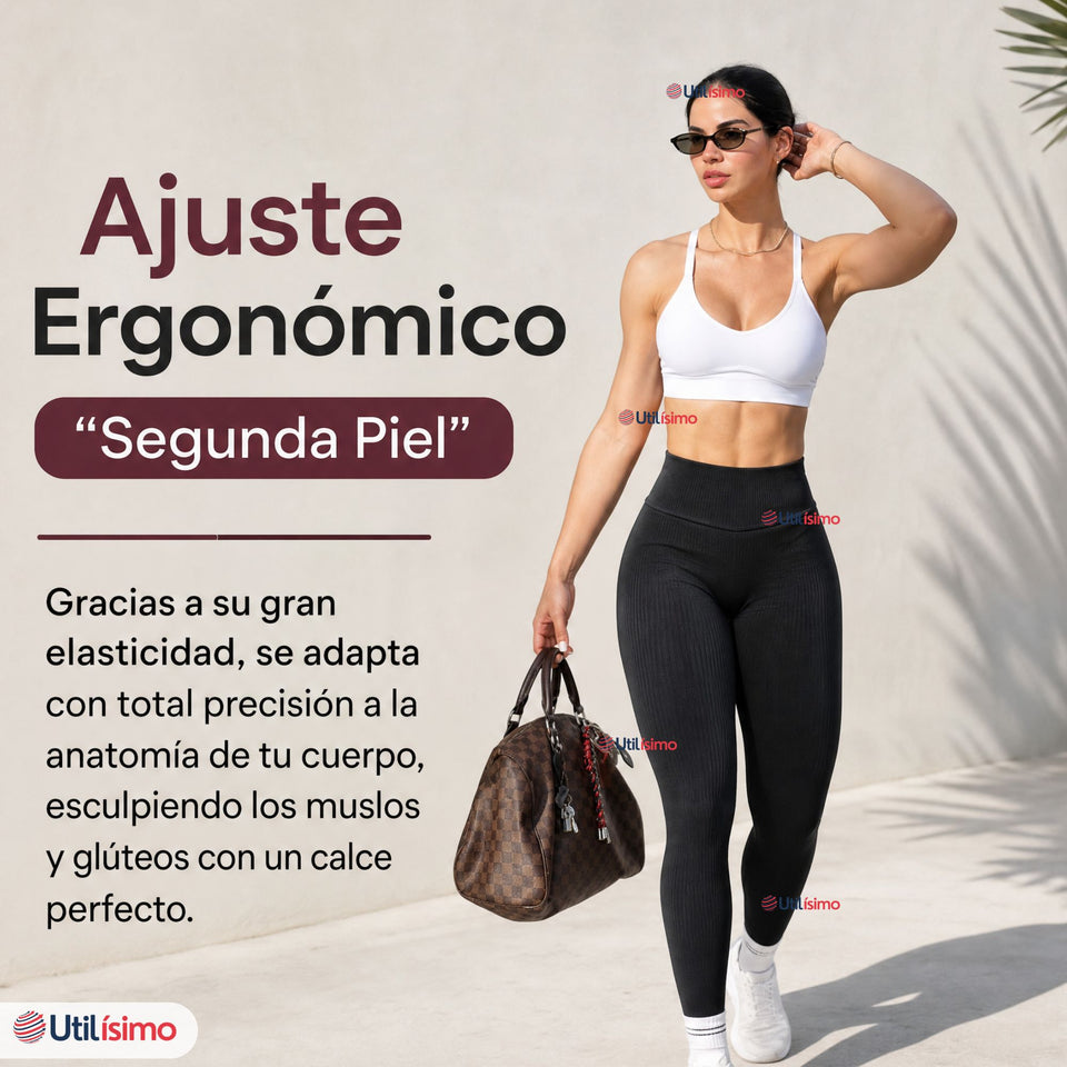 Calza Acanalada Cotelé Polar Con Chiporro Térmica Mujer Elásticada Negra