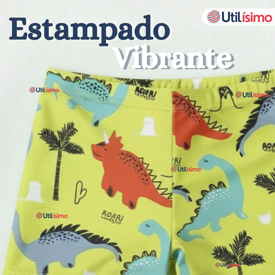 Short De Playa Para Niños Traje De Baño Pantalón Corto Amarillo Dinosaurios