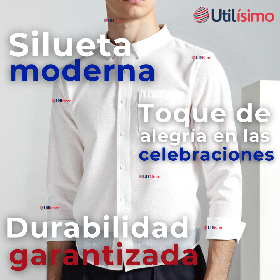 Camisa Casual De Vestir Manga Larga Cuello Americano 100% Algodón Blanco