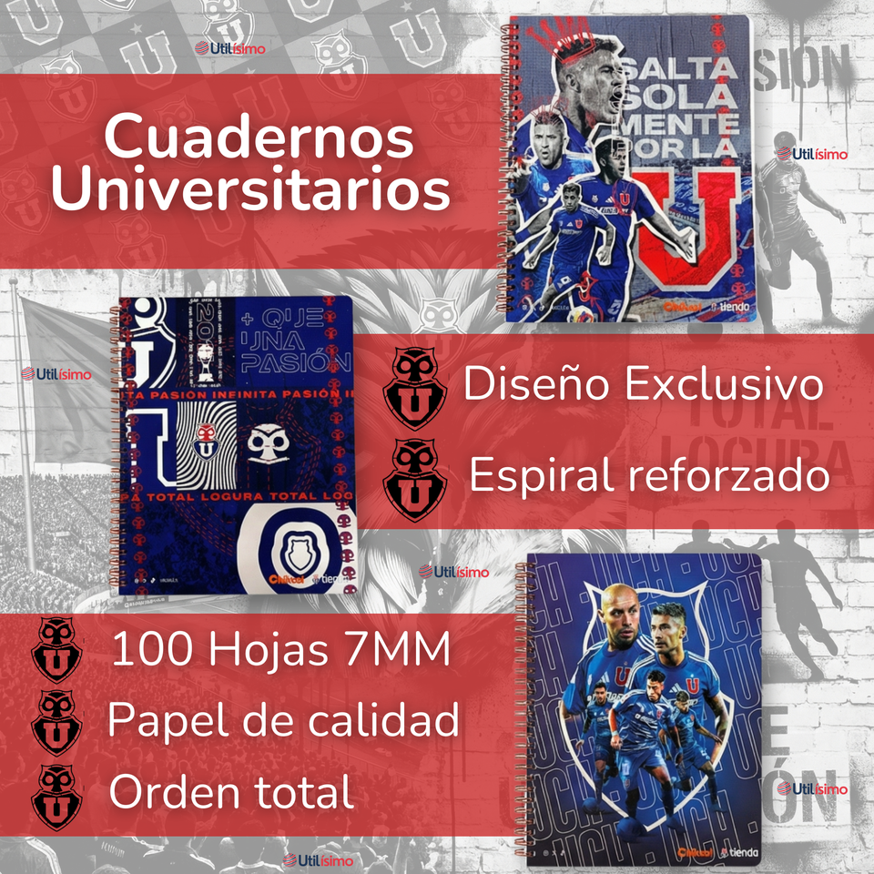 Pack 5 Cuadernos Originales Universitario U De Chile 100 Hojas Universidad De Chile