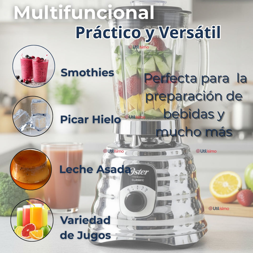 Licuadora clásica Oster® cromo con perilla ergonómica de 3 velocidades BLST4655
