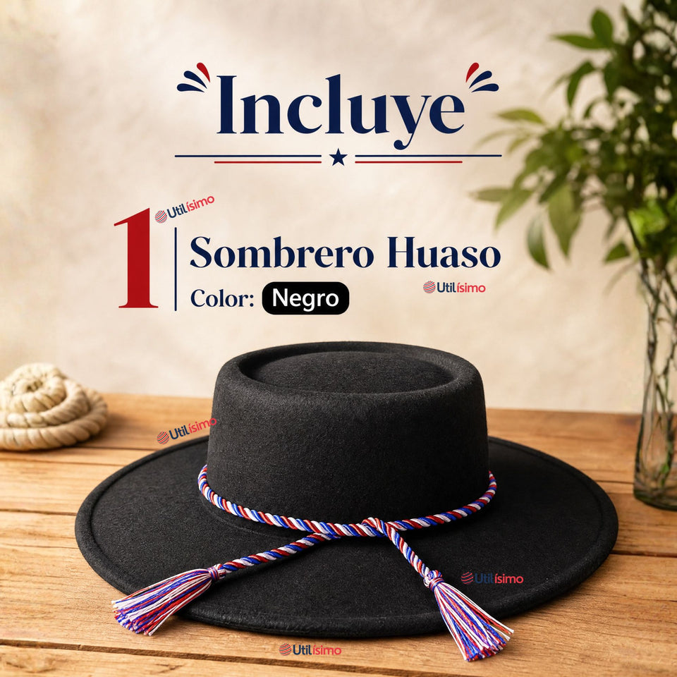 Sombrero Huaso Negro Tradicional Bandera Chile Fiestas Patrias