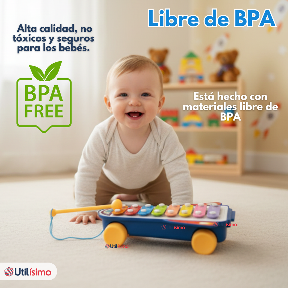 Xilófono Cohete Piano Carrito de Arrastre Juguete Educativo Bebé Niño Niña