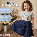 Vestido Manga Corta Casual Azul Unicornio Lentejuela Verano Niña 2 a 7 años